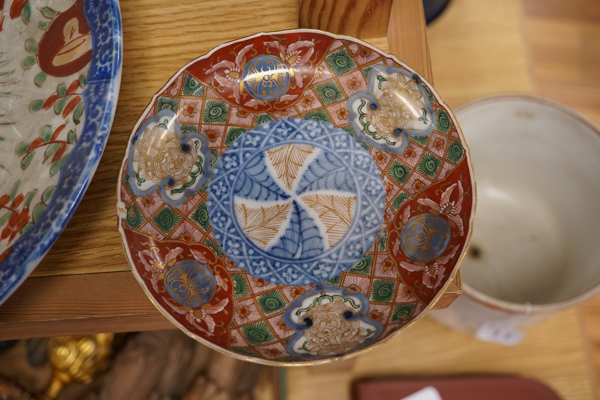 Three Japanese Imari dishes, largest 30.5cm